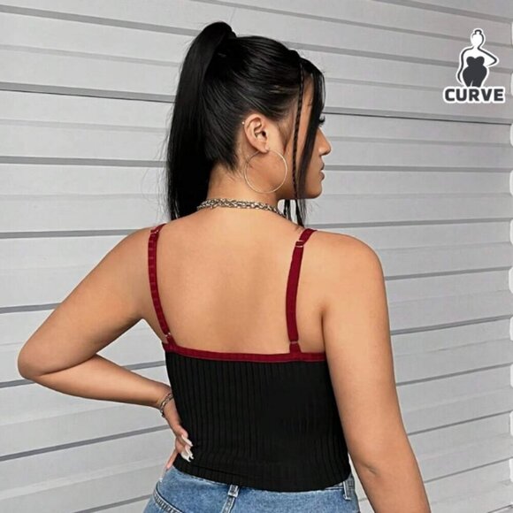 Shein Curve Black with Red Heart Cropped Cami size 0XL - Picture 2 of 5